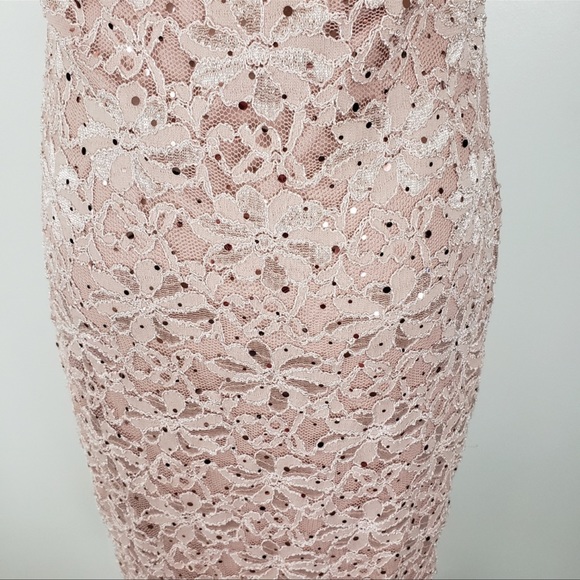 Connected Apparel Women’s Pink Sequin Floral Lace Overly Dress Size 6 / Small - Picture 6 of 10